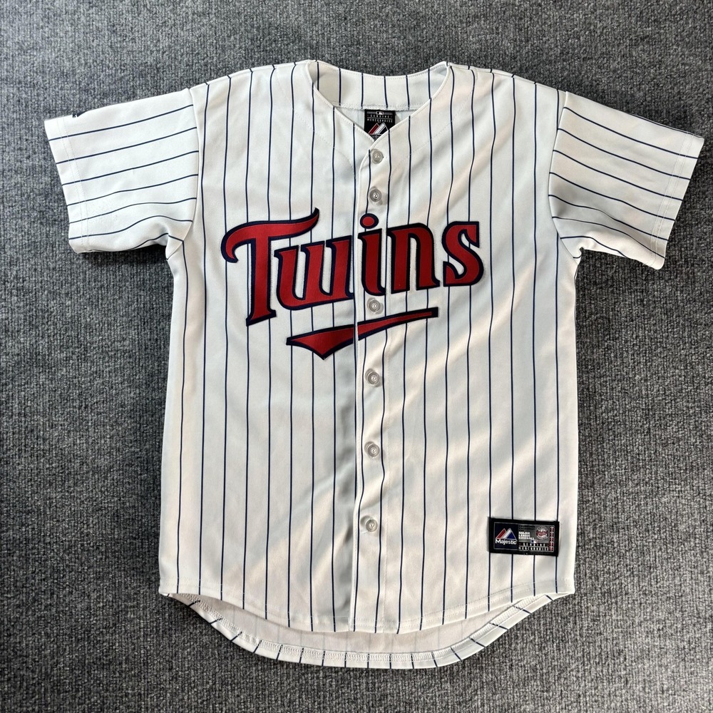 Minnesota Twins Jersey Boys Large White Pinstripe MLB Baseball Morneau Majestic
